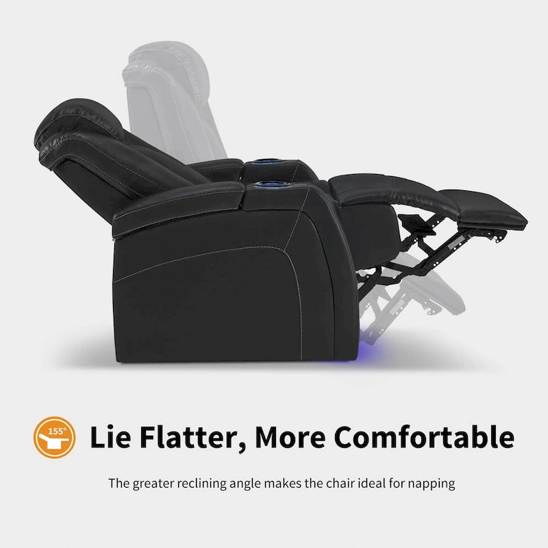 MCombo Power Recliner Chair, Home Theater Seating with Adjustable Headrest and Tray Table, Breathable Leather HTS422