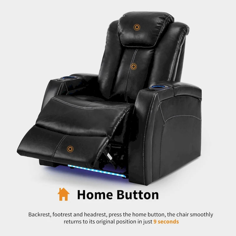 MCombo Power Recliner Chair, Home Theater Seating with Adjustable Headrest and Tray Table, Breathable Leather HTS422