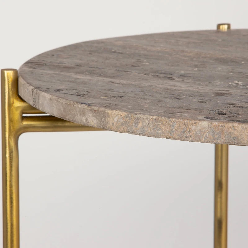 Porch & Den Gold Iron and Travertine Marble Top Accent Table