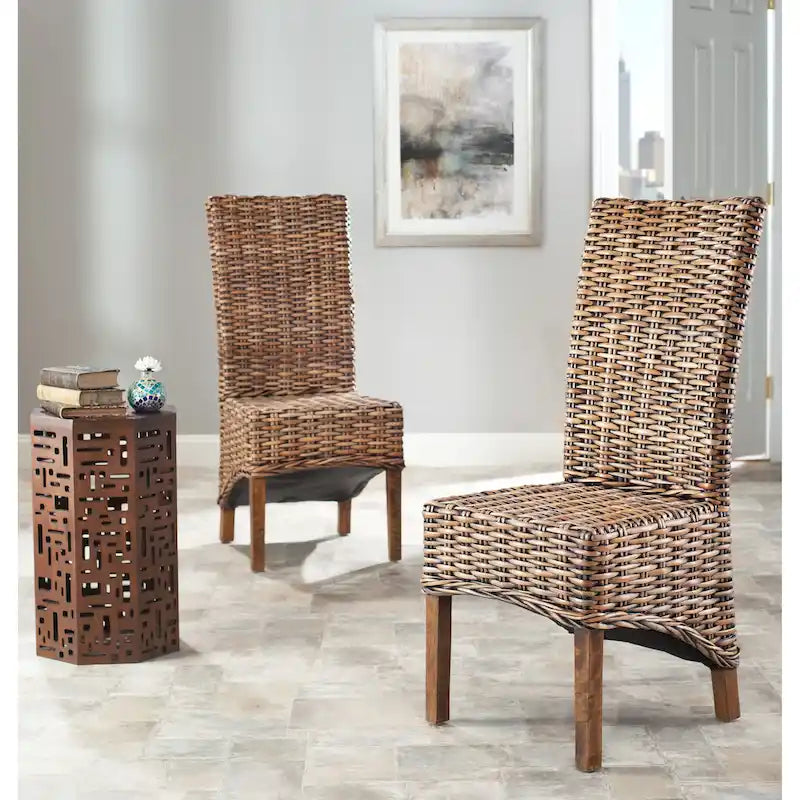 SAFAVIEH Kathi Isla Wicker Brown High Back Dining Chair (Set of 2) - 18.5 x 20.9 x 42.1 - 19Wx21Dx42H
