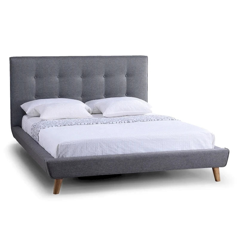Full size Modern Grey Linen Upholstered Platform Bed with Button Tufted Headboard