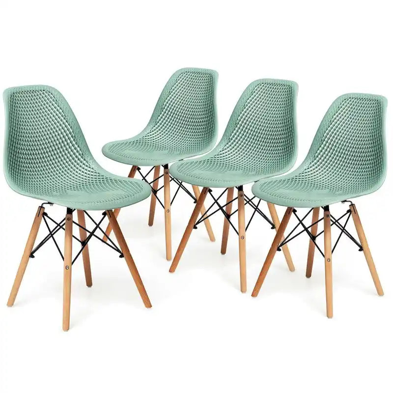 4 Pcs Modern Plastic Hollow Chair Set with Wood Leg - 22 x 18 x 32.5 (L x W x H)