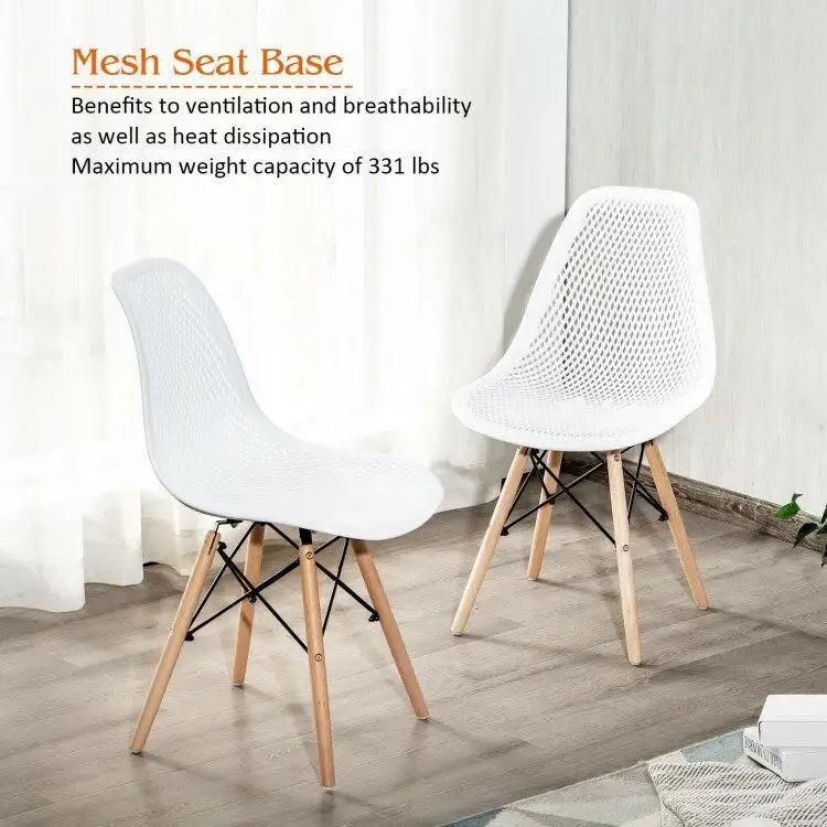 4 Pcs Modern Plastic Hollow Chair Set with Wood Leg - 22 x 18 x 32.5 (L x W x H)
