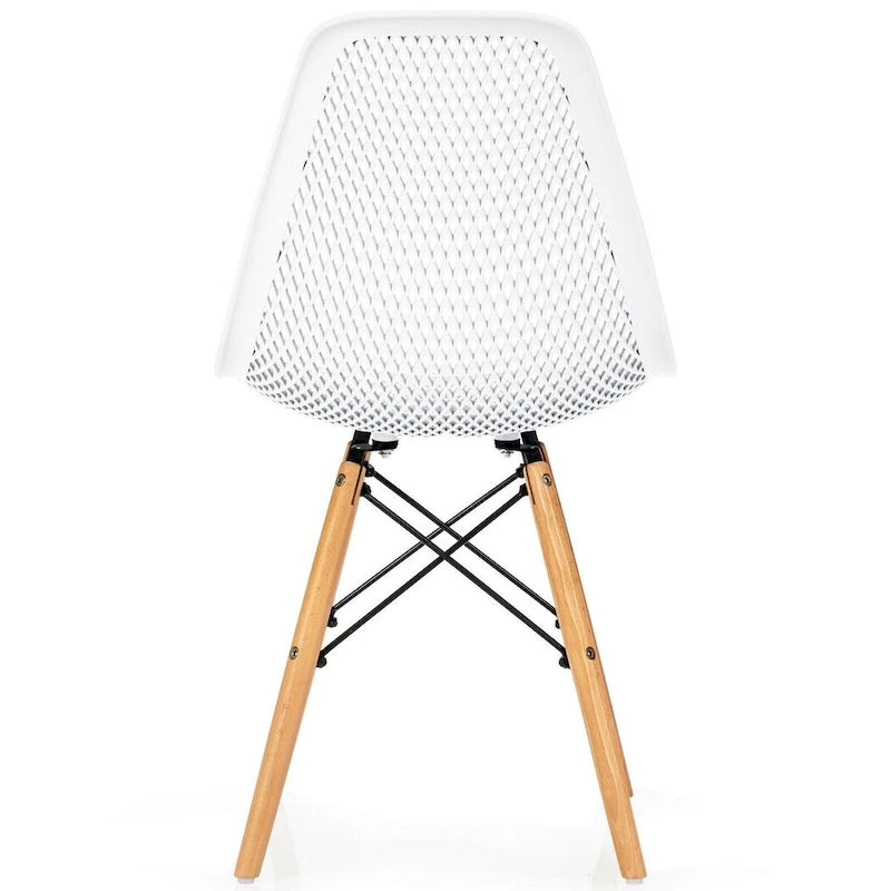 4 Pcs Modern Plastic Hollow Chair Set with Wood Leg - 22 x 18 x 32.5 (L x W x H)