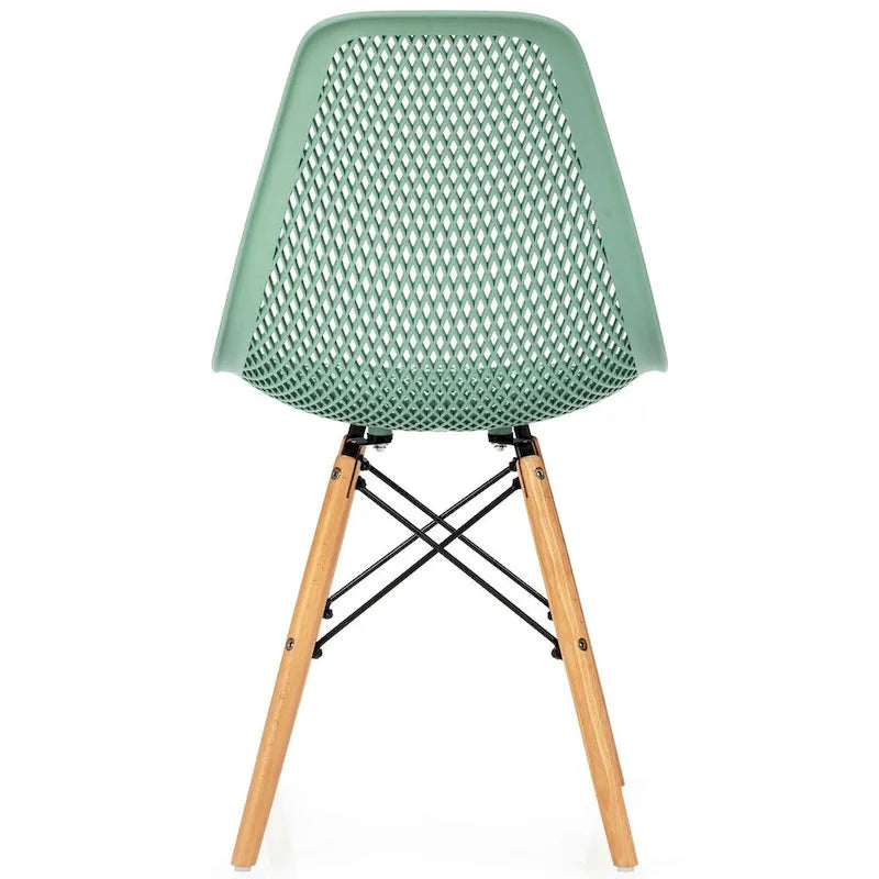 4 Pcs Modern Plastic Hollow Chair Set with Wood Leg - 22 x 18 x 32.5 (L x W x H)