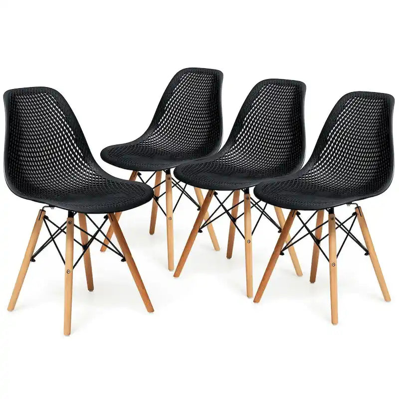 4 Pcs Modern Plastic Hollow Chair Set with Wood Leg - 22 x 18 x 32.5 (L x W x H)