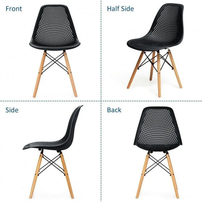 4 Pcs Modern Plastic Hollow Chair Set with Wood Leg - 22 x 18 x 32.5 (L x W x H)
