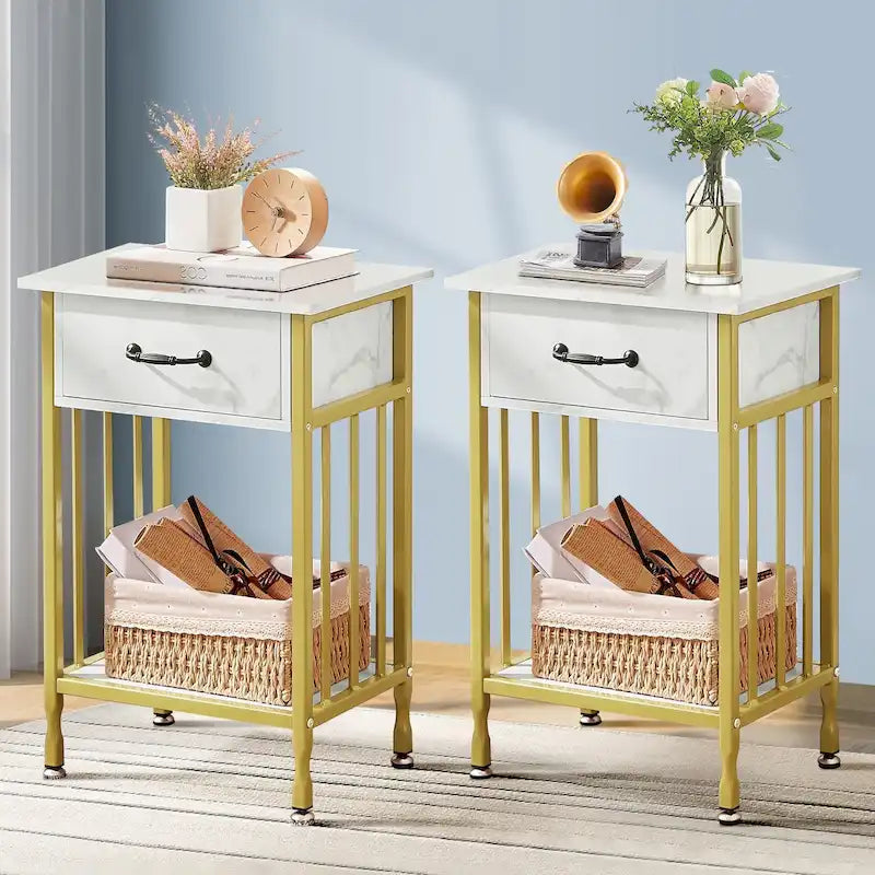 VECELO Modern Nightstand Set of 2 with Drawer and Storage Shelf