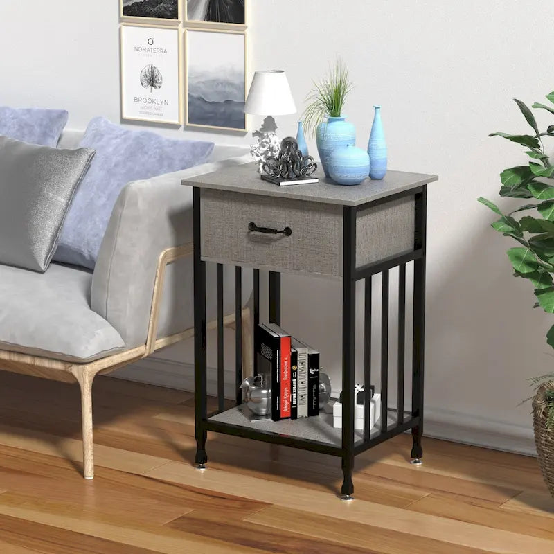 VECELO Modern Nightstand Set of 2 with Drawer and Storage Shelf