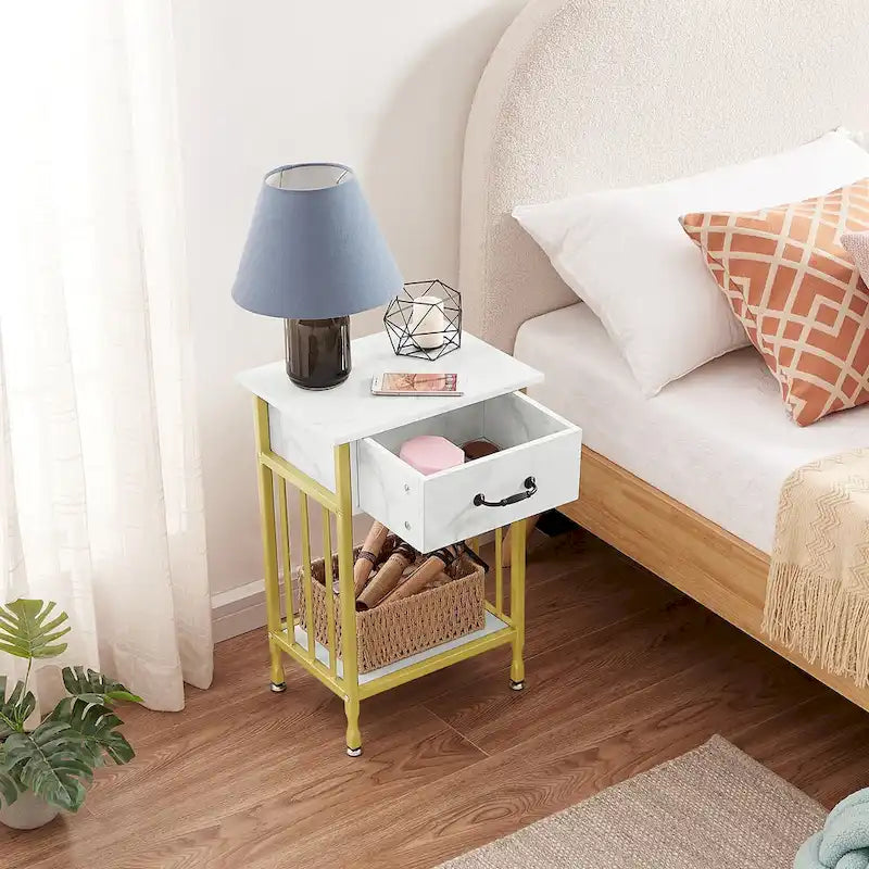 VECELO Modern Nightstand Set of 2 with Drawer and Storage Shelf