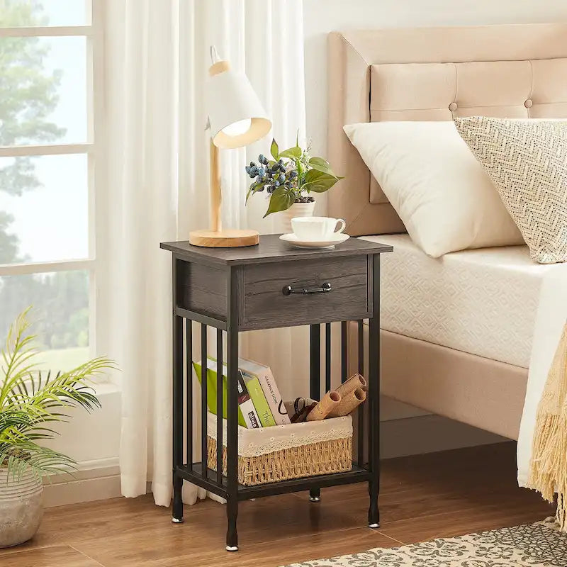 VECELO Modern Nightstand Set of 2 with Drawer and Storage Shelf