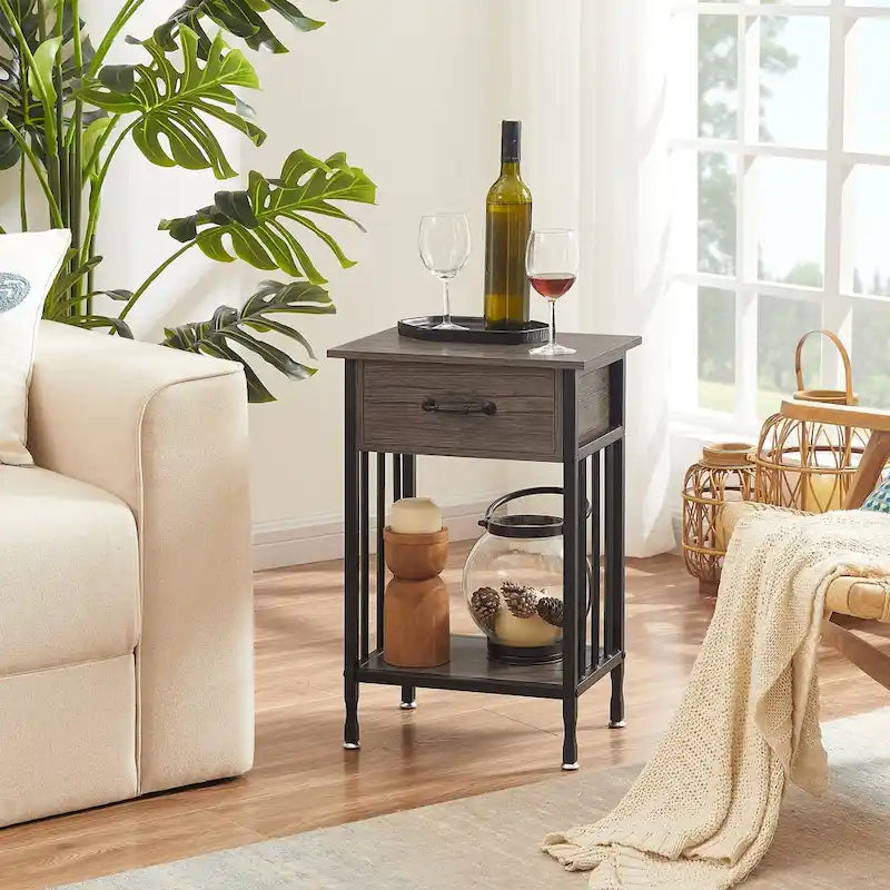 VECELO Modern Nightstand Set of 2 with Drawer and Storage Shelf