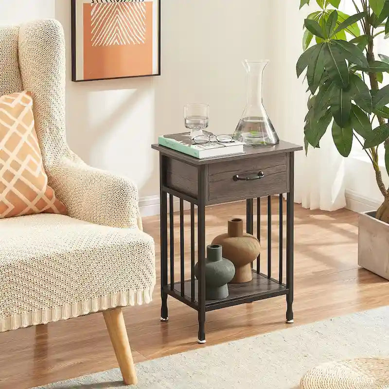 VECELO Modern Nightstand Set of 2 with Drawer and Storage Shelf