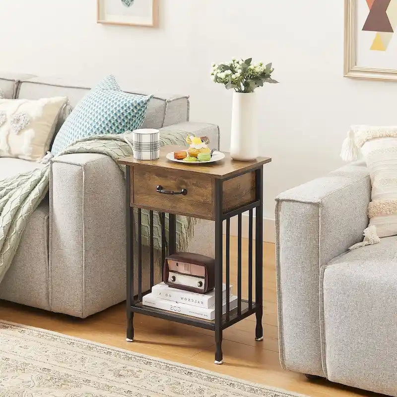 VECELO Modern Nightstand Set of 2 with Drawer and Storage Shelf