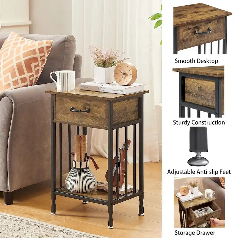 VECELO Modern Nightstand Set of 2 with Drawer and Storage Shelf