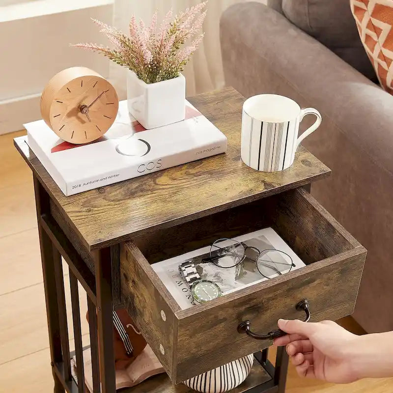 VECELO Modern Nightstand Set of 2 with Drawer and Storage Shelf