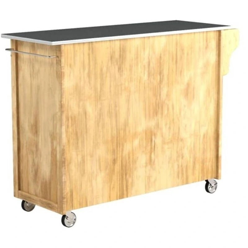 Stainless Steel Top Wooden Kitchen Cart Island with Casters - 48-3/4-inch W *17-3/4-inch * D35-inch H