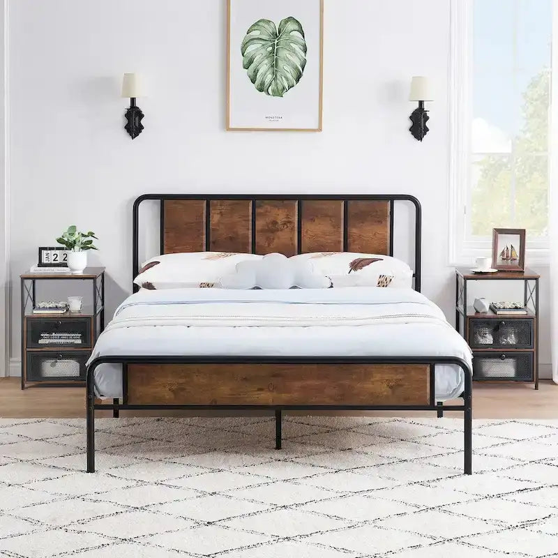 Taomika 3-pieces Industrial Modern Bed Frame and Nightstands Set