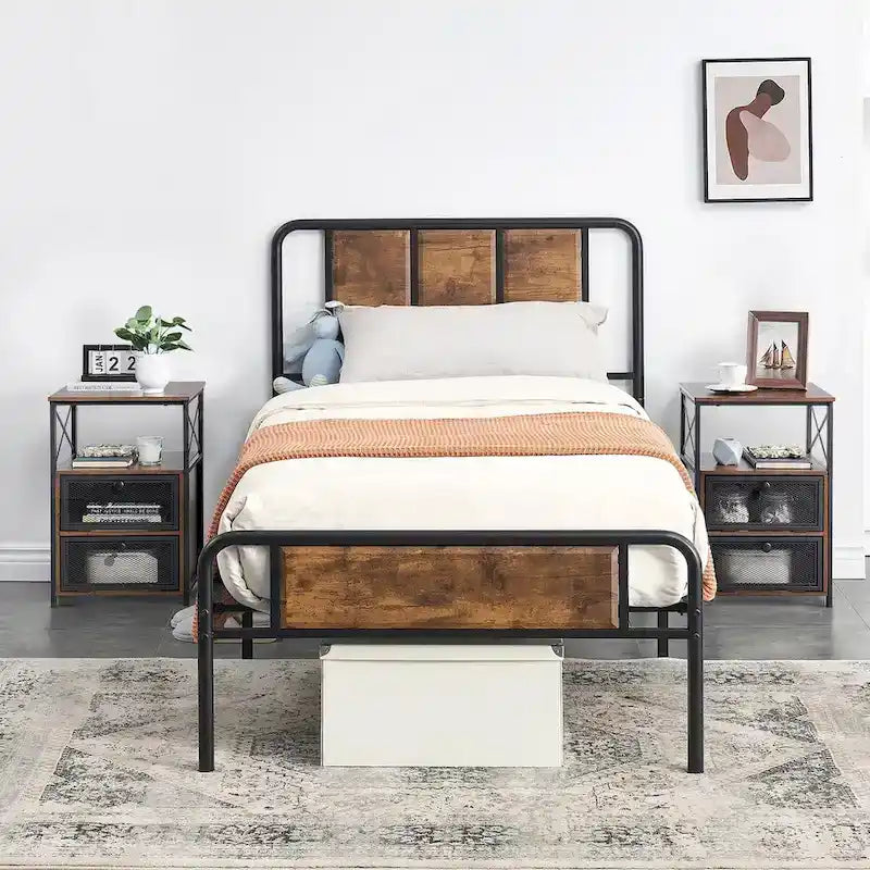 Taomika 3-pieces Industrial Modern Bed Frame and Nightstands Set