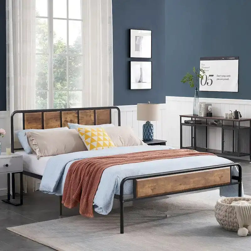 Taomika 3-pieces Industrial Modern Bed Frame and Nightstands Set