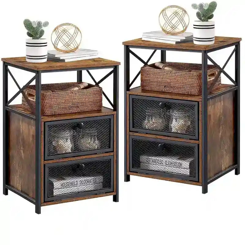 Taomika 3-pieces Industrial Modern Bed Frame and Nightstands Set