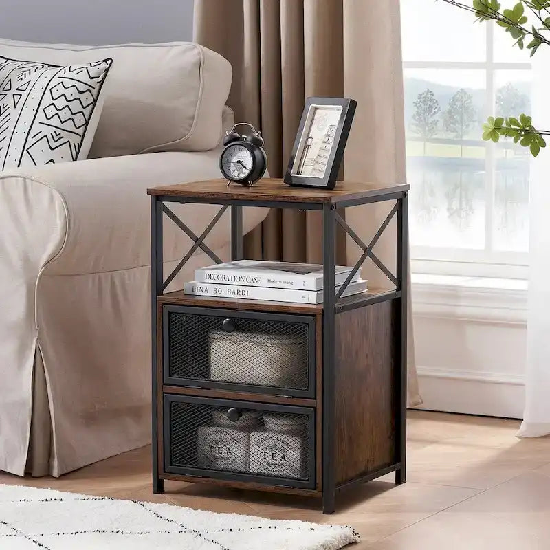 Taomika 3-pieces Industrial Modern Bed Frame and Nightstands Set