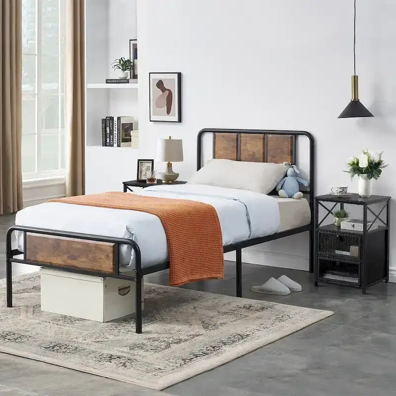 Taomika 3-pieces Industrial Modern Bed Frame and Nightstands Set