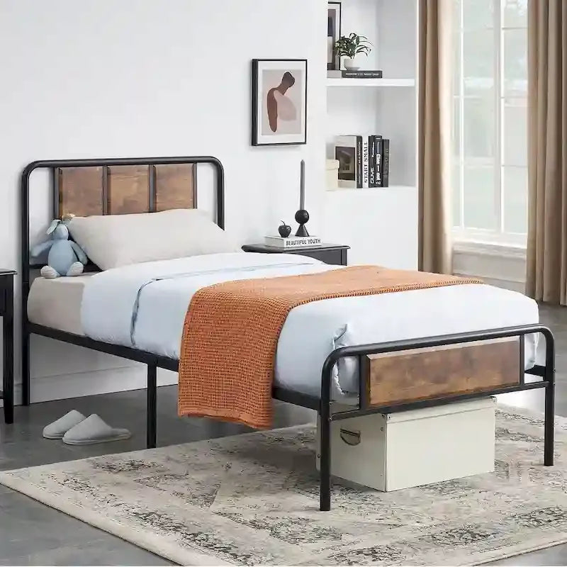 Taomika 3-pieces Industrial Modern Bed Frame and Nightstands Set