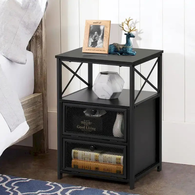 Taomika 3-pieces Industrial Modern Bed Frame and Nightstands Set