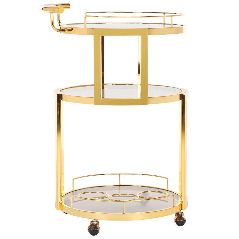 SAFAVIEH Sueann 3 Tier Round Bar Cart-Gold / Tea - 22.1 x 19.7 x 34.3 - 22Wx20Dx34H