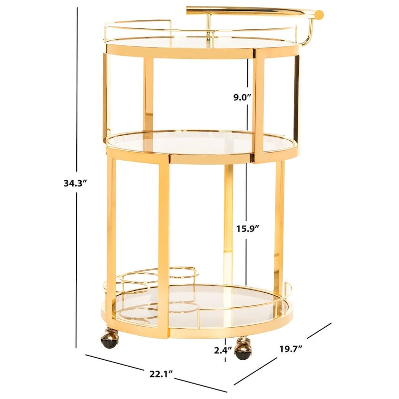 SAFAVIEH Sueann 3 Tier Round Bar Cart-Gold / Tea - 22.1 x 19.7 x 34.3 - 22Wx20Dx34H