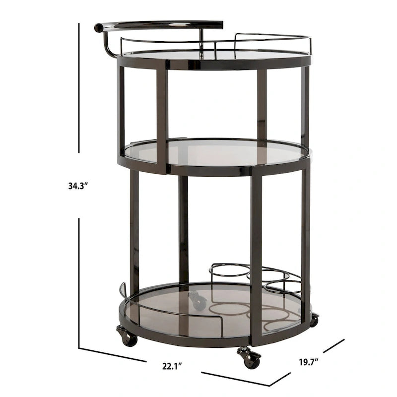 SAFAVIEH Sueann 3 Tier Round Bar Cart-Gold / Tea - 22.1 x 19.7 x 34.3 - 22Wx20Dx34H