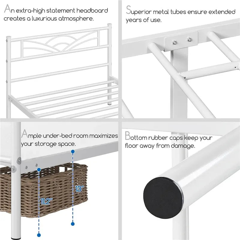 Yaheetech Metal Platform Bed Frame with Underbed Storage Bed Frame with Cloud-inspired Design Headboard