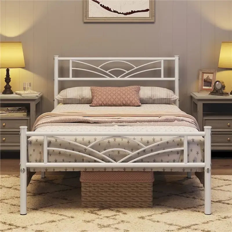 Yaheetech Metal Platform Bed Frame with Underbed Storage Bed Frame with Cloud-inspired Design Headboard