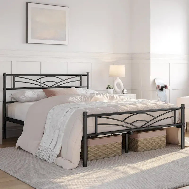 Yaheetech Metal Platform Bed Frame with Underbed Storage Bed Frame with Cloud-inspired Design Headboard
