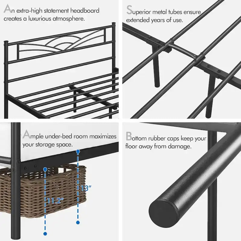 Yaheetech Metal Platform Bed Frame with Underbed Storage Bed Frame with Cloud-inspired Design Headboard