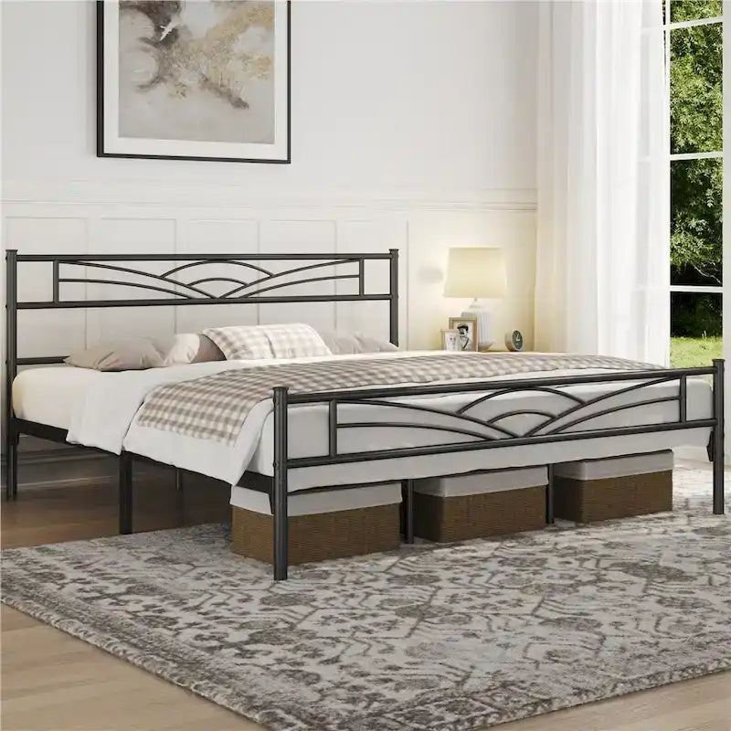 Yaheetech Metal Platform Bed Frame with Underbed Storage Bed Frame with Cloud-inspired Design Headboard