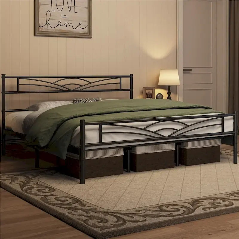 Yaheetech Metal Platform Bed Frame with Underbed Storage Bed Frame with Cloud-inspired Design Headboard
