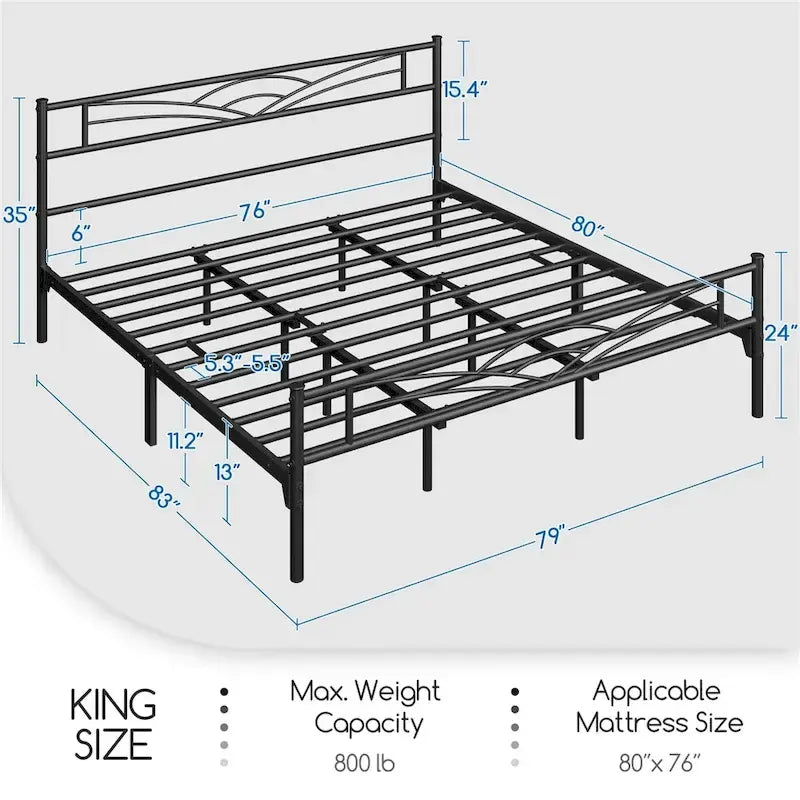 Yaheetech Metal Platform Bed Frame with Underbed Storage Bed Frame with Cloud-inspired Design Headboard