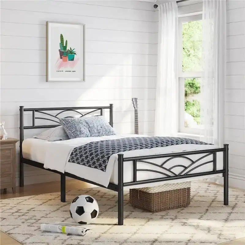 Yaheetech Metal Platform Bed Frame with Underbed Storage Bed Frame with Cloud-inspired Design Headboard