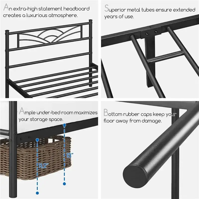 Yaheetech Metal Platform Bed Frame with Underbed Storage Bed Frame with Cloud-inspired Design Headboard