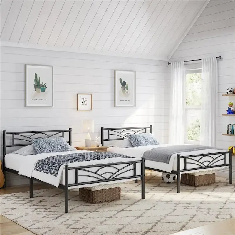 Yaheetech Metal Platform Bed Frame with Underbed Storage Bed Frame with Cloud-inspired Design Headboard