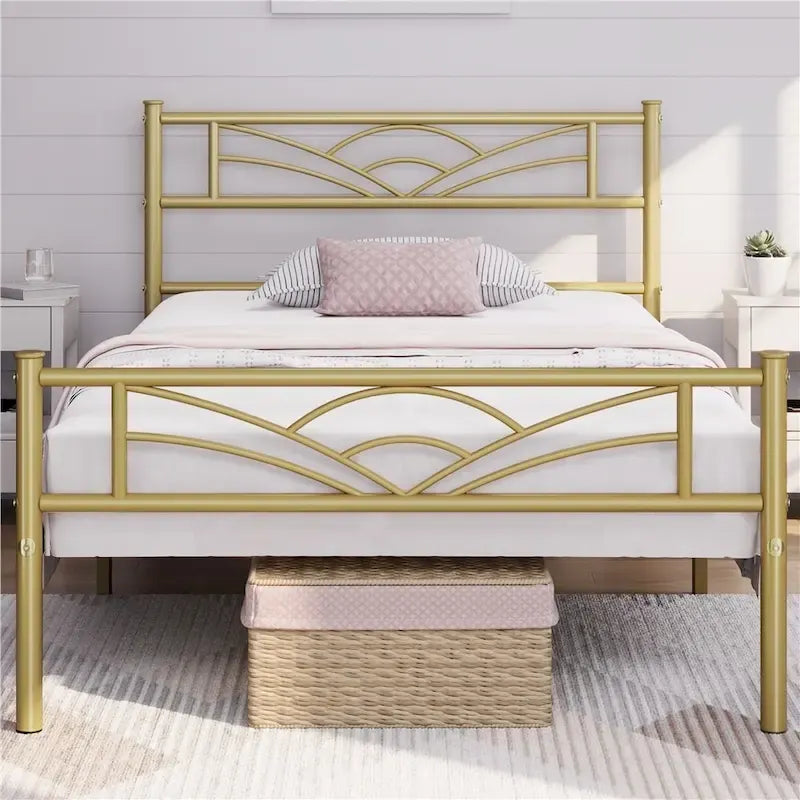 Yaheetech Metal Platform Bed Frame with Underbed Storage Bed Frame with Cloud-inspired Design Headboard