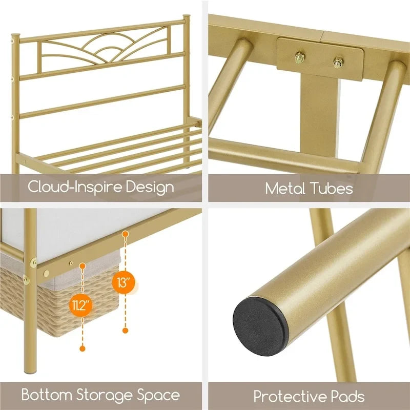 Yaheetech Metal Platform Bed Frame with Underbed Storage Bed Frame with Cloud-inspired Design Headboard