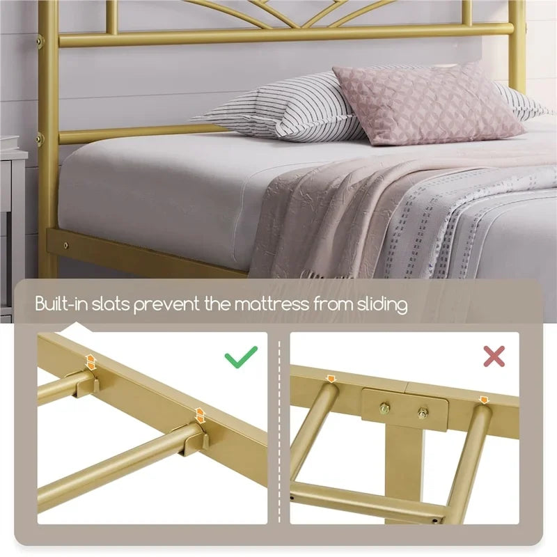 Yaheetech Metal Platform Bed Frame with Underbed Storage Bed Frame with Cloud-inspired Design Headboard