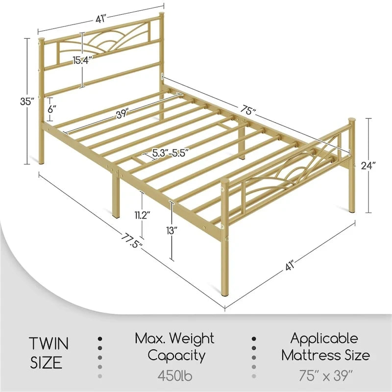 Yaheetech Metal Platform Bed Frame with Underbed Storage Bed Frame with Cloud-inspired Design Headboard