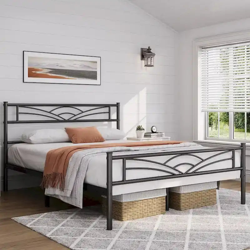Yaheetech Metal Platform Bed Frame with Underbed Storage Bed Frame with Cloud-inspired Design Headboard