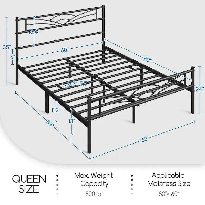 Yaheetech Metal Platform Bed Frame with Underbed Storage Bed Frame with Cloud-inspired Design Headboard