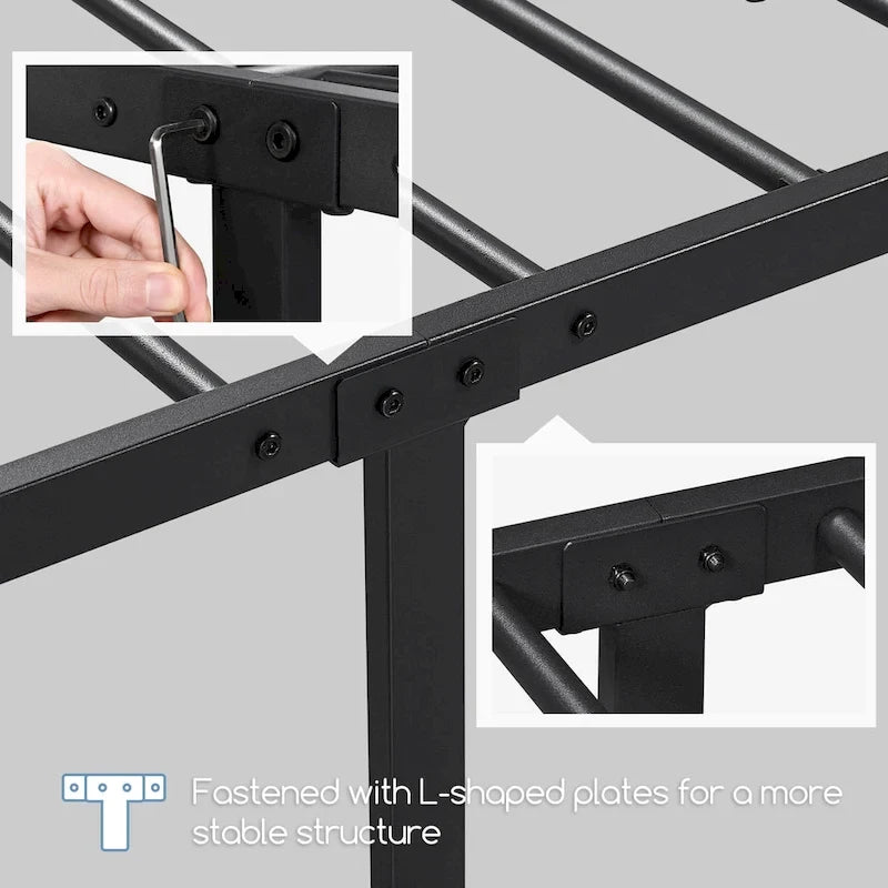 Yaheetech Metal Platform Bed Frame with Underbed Storage Bed Frame with Cloud-inspired Design Headboard