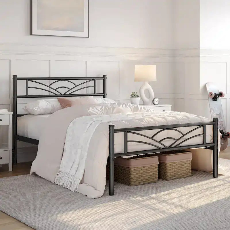 Yaheetech Metal Platform Bed Frame with Underbed Storage Bed Frame with Cloud-inspired Design Headboard